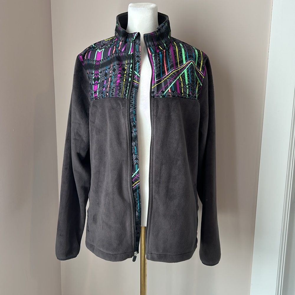 FILA SPORT Gray Fleece Zip Up Track Jacket Multicolored Retro 80s inspired Large - Picture 7 of 10